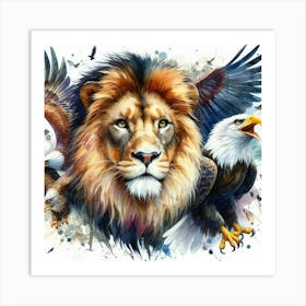 Lion And Eagle Art Print