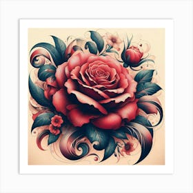 Aesthetic style, Large red rose flower 2 Art Print