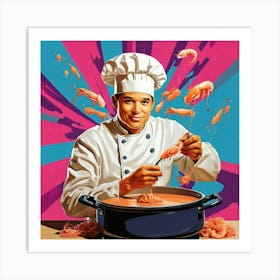 Chef Cooks Shrimp 1 Art Print