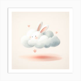 Cute White Bunny Shaped Cloud With Yellow Background Art Print