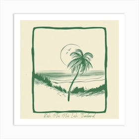 Koh Phi Phi Leh, Thailand Green Line Art Illustration Art Print