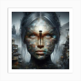 Woman With A Dragonfly Head Art Print