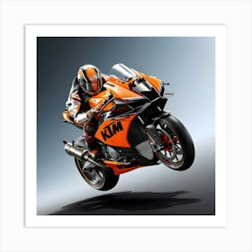 A Highly Detailed, Photorealistic Illustration Of A Sleek, Orange, And Black MotoGP KTM 1 Art Print