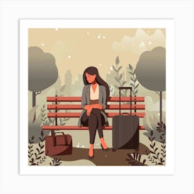 Woman Sitting On A Bench Art Print