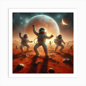 An Astronaut Dance Party On The Surface Of Mars, Digital Illustration 2 Art Print