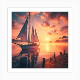 Sailboat At Sunset 3 Art Print