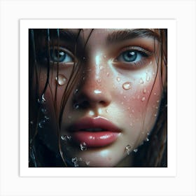 Portrait Of A Girl With Water Drops Art Print