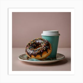 Donut And Cup Of Coffee Art Print