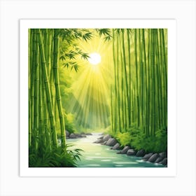 A Stream In A Bamboo Forest At Sun Rise Square Composition 274 Art Print