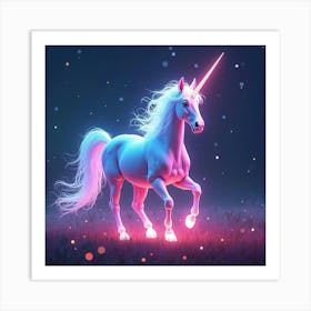 An Abstract Unicorn With A Mane Of Flowing, Neon Light Galloping Through A Celestial Field Art Print