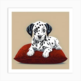 Dalmatian Dog Puppy On Red Cushion Art Print