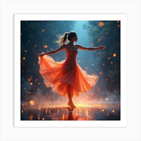 Beautiful Dancer Surrounded By Watercolor Glowing Lights 1 Art Print