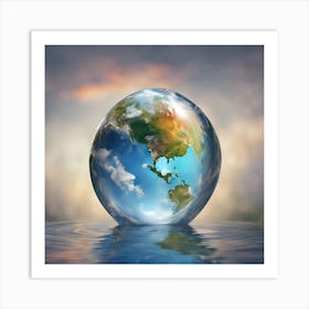 Earth Globe In Water Art Print