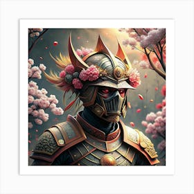 Samurai Warrior With Cherry Blossom Crown Art Print