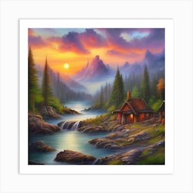 Cabin In The Mountains Art Print