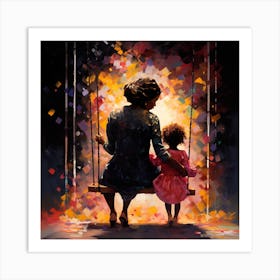 Mother And Child On Swing Art Print