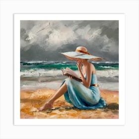 Woman Reading A Book On The Beach Art Print