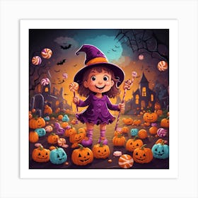 Halloween Fairy With Pumpkins Art Print