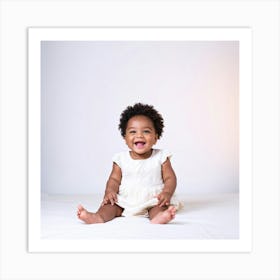 Beaming Infant Grinning Widely Seated In A Softly Lit Studio Space Pastel Colored Backdrop Offers (4) Art Print