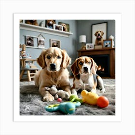 Two Dogs In A Living Room Art Print