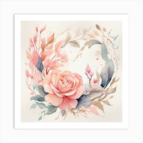 Watercolor Floral Wreath Art Print