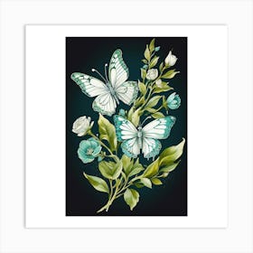 Butterflies And Flowers Art Print