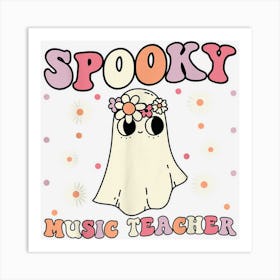 Spooky Music Teacher Floral Retro Groovy Ghost Halloween Art Print