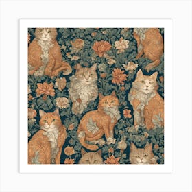 William Morris Inspired Cats Collection Art Print (3) Art Print