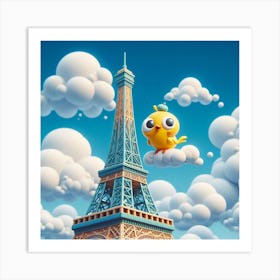 Paris Eiffel Tower with a bird Art Print