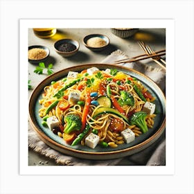 A Beautifully Plated Dish Of Lo Mein With Orzo And Art Print