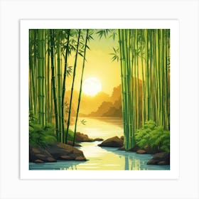 A Stream In A Bamboo Forest At Sun Rise Square Composition 330 Art Print