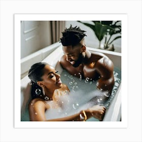 Couple Bathing In A Tub Art Print