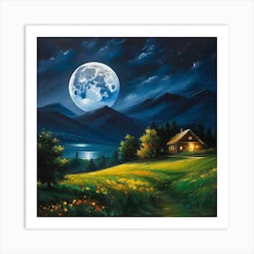 Full Moon Over The Lake Art Print