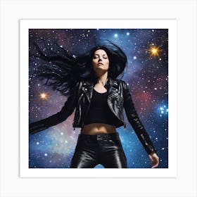 The Image Depicts A Woman Suspended In Midair Against A Backdrop Of Stars And Galaxies 2 Art Print