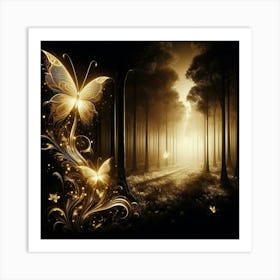 Golden Butterflies In The Forest 1 Art Print