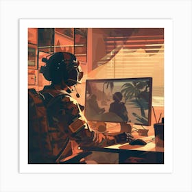 Soldier Playing Video Game Art Print