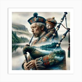 Scottish Man Plays a Bagpipe Art Print