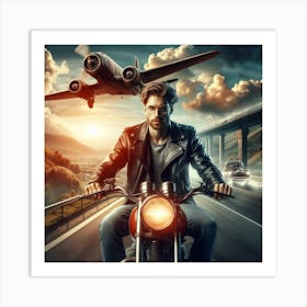 Man On A Motorcycle Art Print