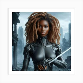 Black Futuristic Warrior Woman-3 Art Print