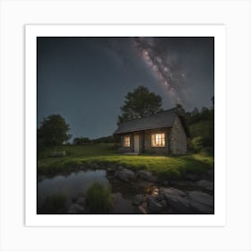 Night Sky Over A Cottage Art Print