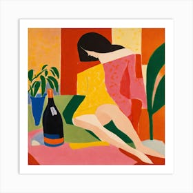 Woman With A Bottle Of Wine Art Print