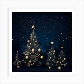 Christmas Trees In The Night Art Print