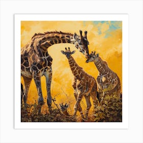 Giraffe Family Oil Painting Inspired 2 Art Print