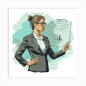 Businesswoman Pointing At A Chart Art Print