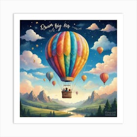 Dream Big Hot Air Balloon Inspirational Quote For Kids 1 2 Art Print