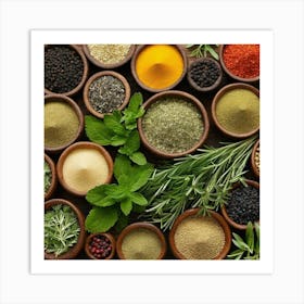 Various Spices In Bowls Art Print