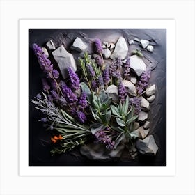 Lavender Flowers On Rocks Art Print