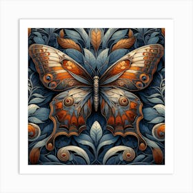 Detailed Metallic Amber & Blue Butterfly Art Print