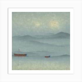 Boats In The Mist Art Print