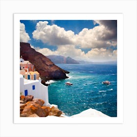 Seascape Of Santorni Greece Art Print